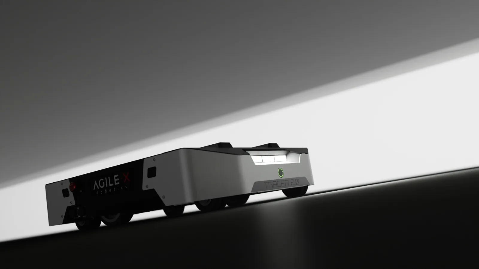 TRACER 2.0 - flache AGV-Plattform mit beleuchtetem Frontpanel (Render des Herstellers)