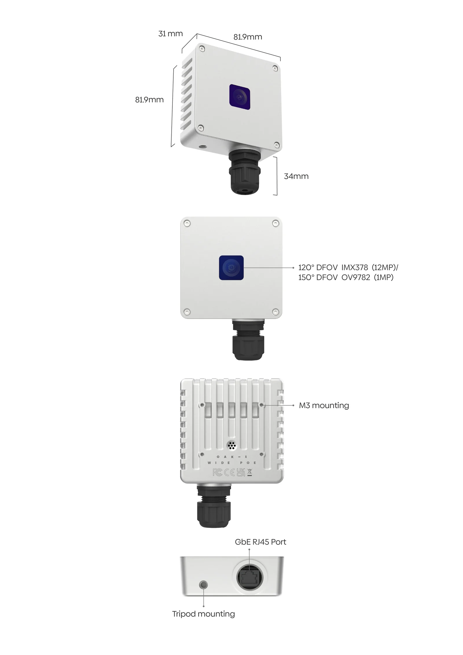 Luxonis OAK-1 W PoE - IMX378 WFOV - Aufbau und Hauptkomponenten